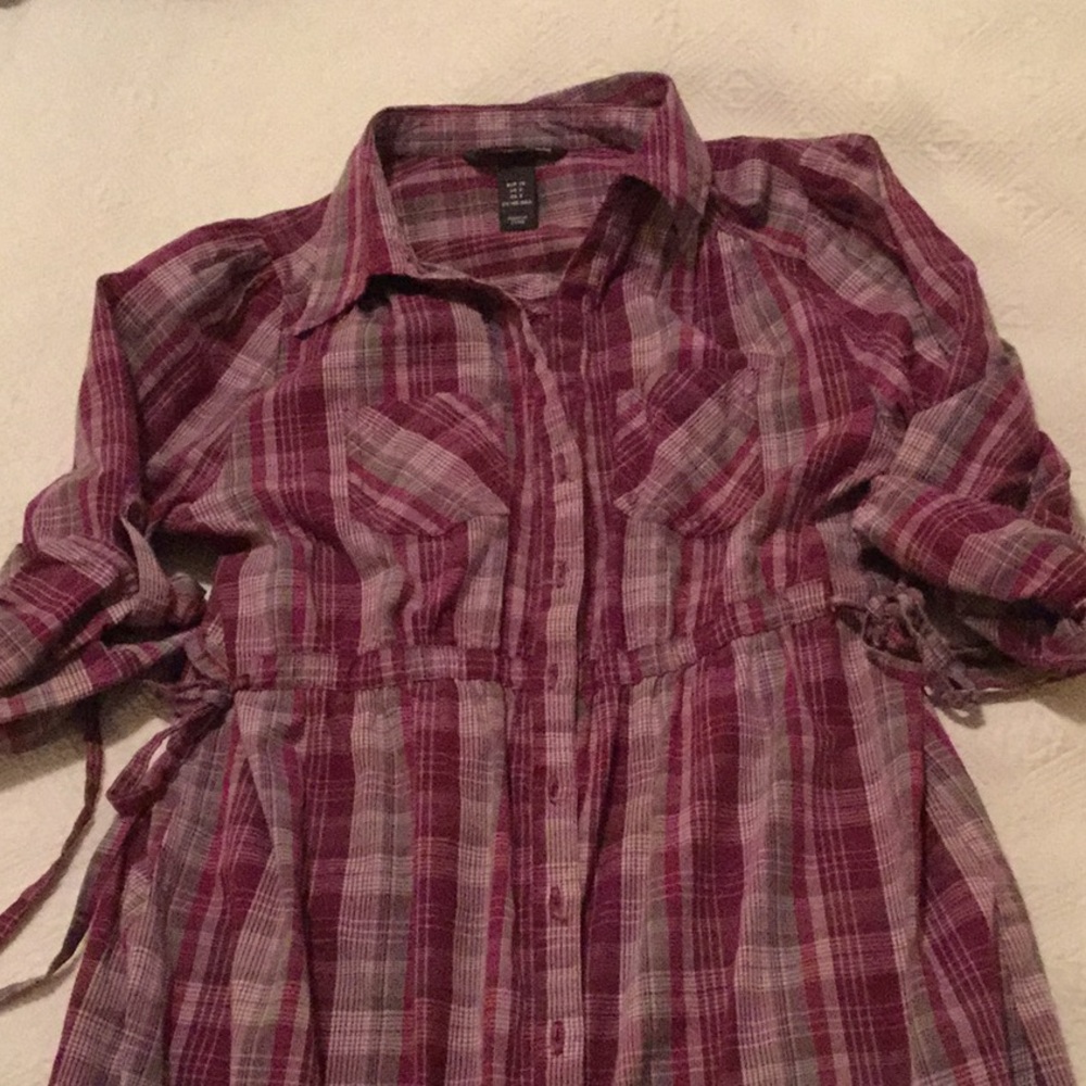 Button down plaid tunic top